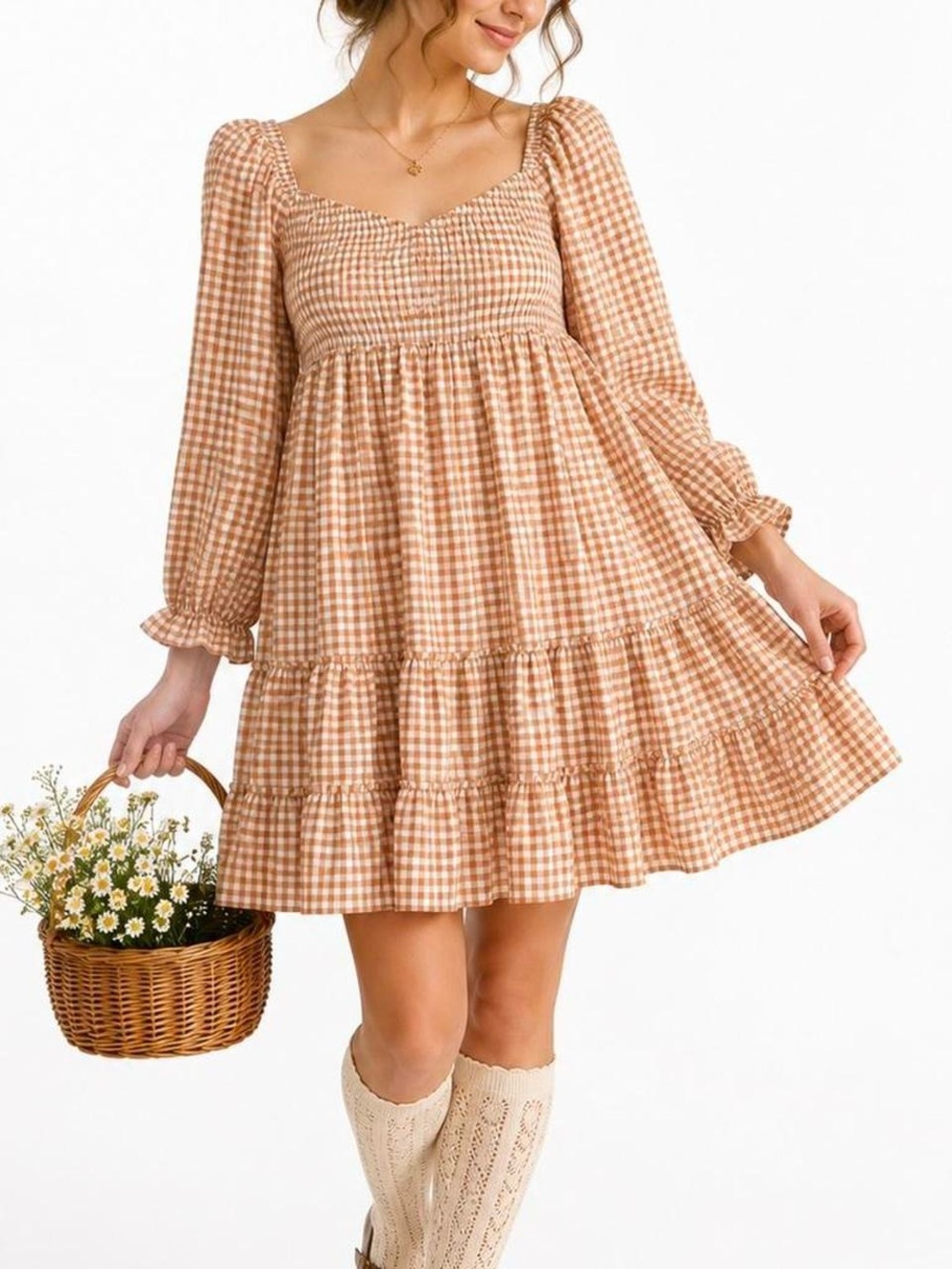 Blue B Collection Gingham Mini Dress Size L Boho Cottagecore Wedding Guest